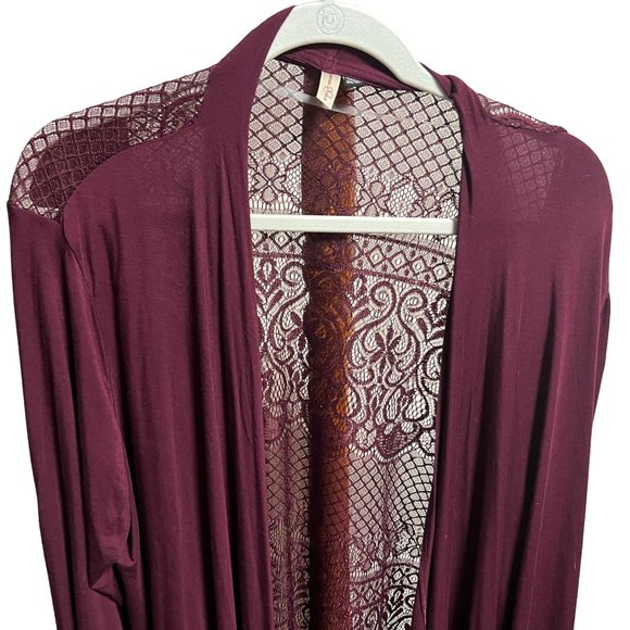 Rhonda Shear Women's Crochet Back Cardigan Wrap Top Solid Burgundy 2X 3X NWOT - Picture 4 of 8